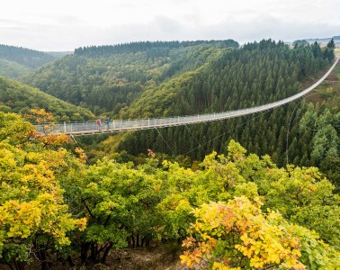 Einzigartig in der Bundesrepublik und ein Adrenalin-Garant - die Geierley-Hängebrücke in Mörsdorf im Hunsrück.